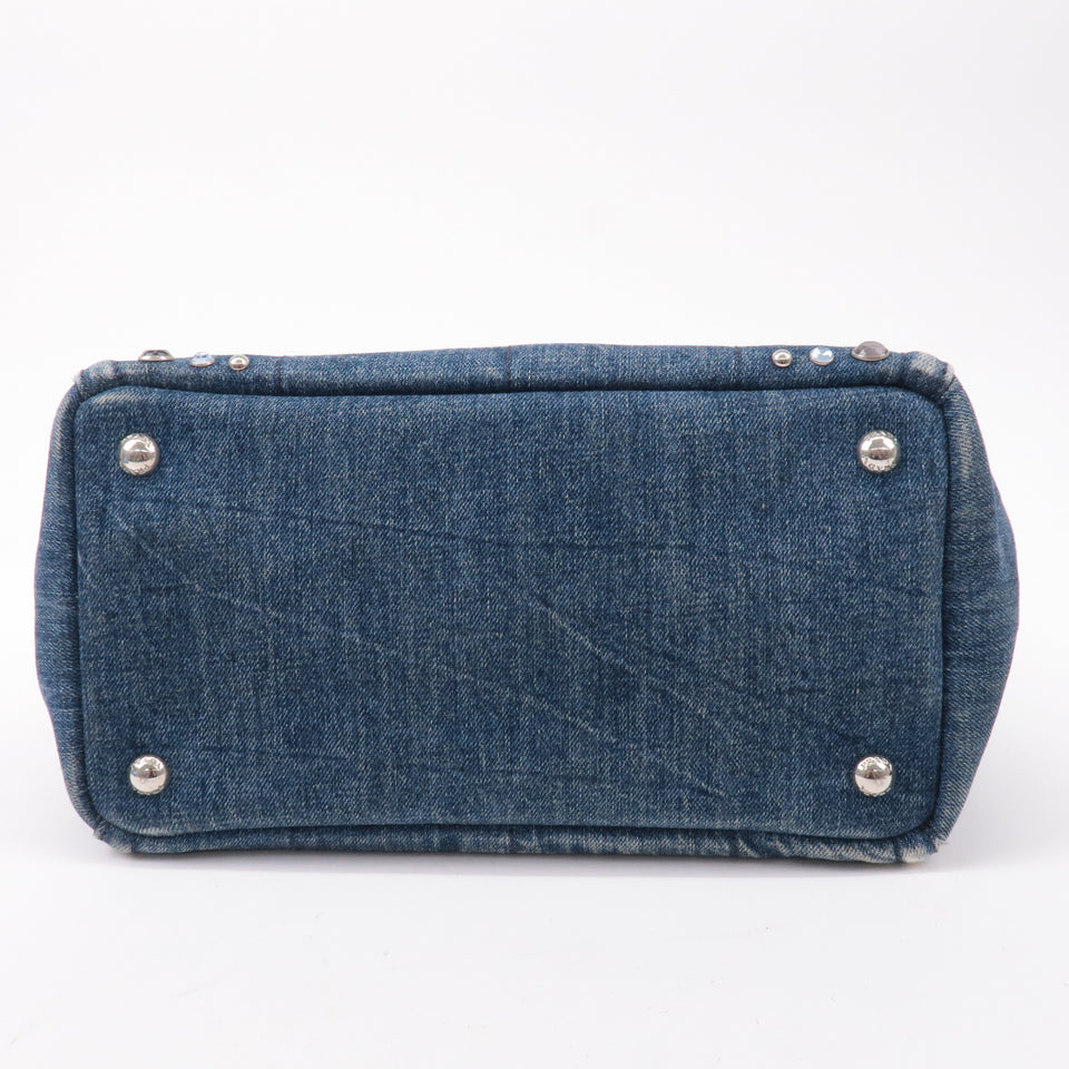 Prada Denim Bijou Canapa Mini Canvas 2Way Hand Bag Blue 1BG439