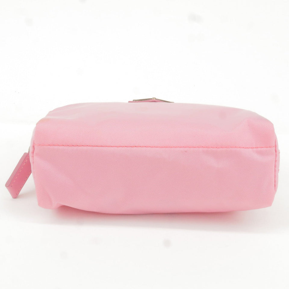 Prada Logo Nylon Leather Pouch Clutch Bag Pink MV340