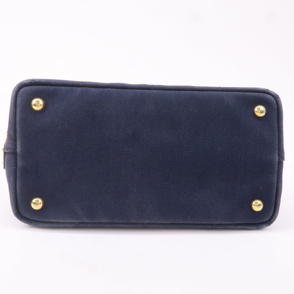Prada Canapa Mini Canvas 2Way Tote Bag Hand Bag Navy 1BG439