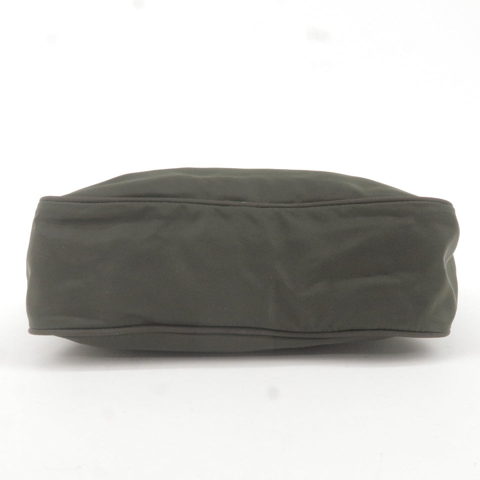 Prada Logo Nylon Leather Shoulder Bag Khaki Black BT0167