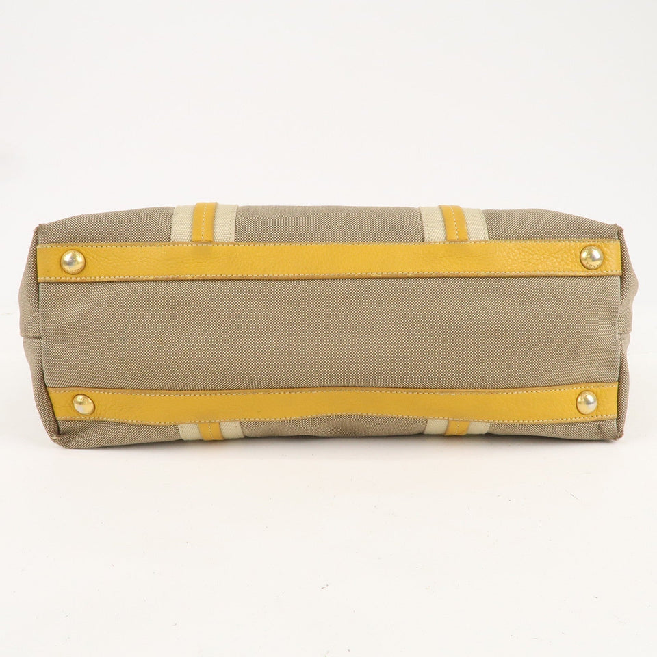 Prada Logo Jacquard Leather 2Way Hand Bag Beige Orange BN1453