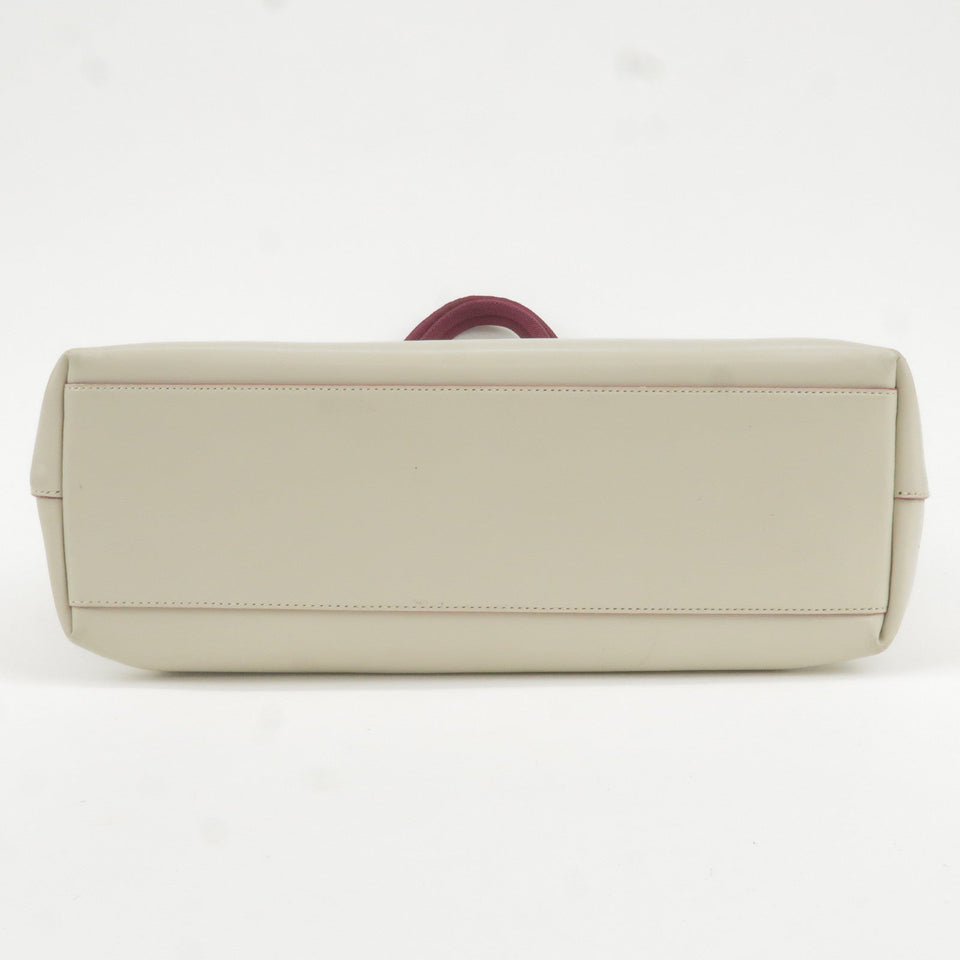 Prada Leather Canvas Tote Bag Hand Bag Greige Red Wine B10189