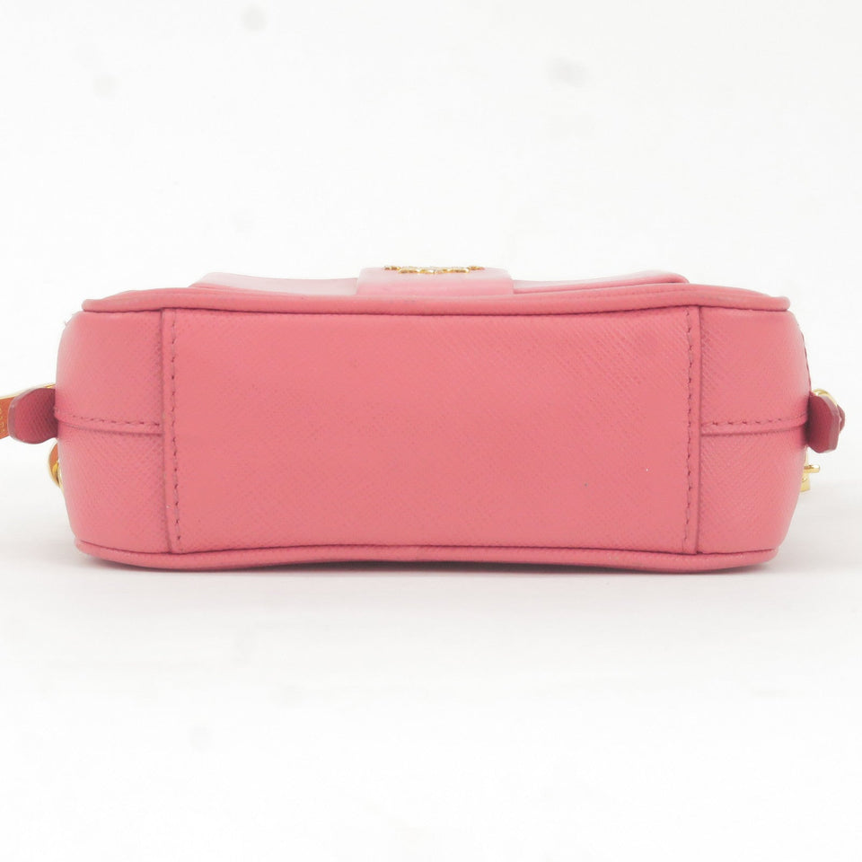 Prada Bow Ribbon Leather Shoulder Bag Purse Pink