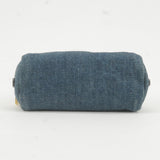 Prada Logo Denim Cosmetic Pouch Clutch Bag Navy Gold Metal