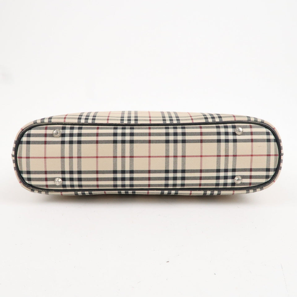 BURBERRY Nova Plaid Canvas Leather Hand Bag Beige Brown