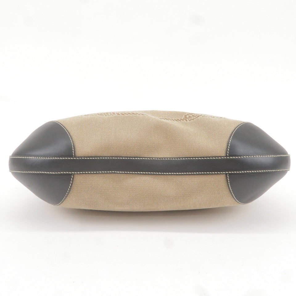 Prada Logo Jacquard Leather Shoulder Bag Beige Black BR3430