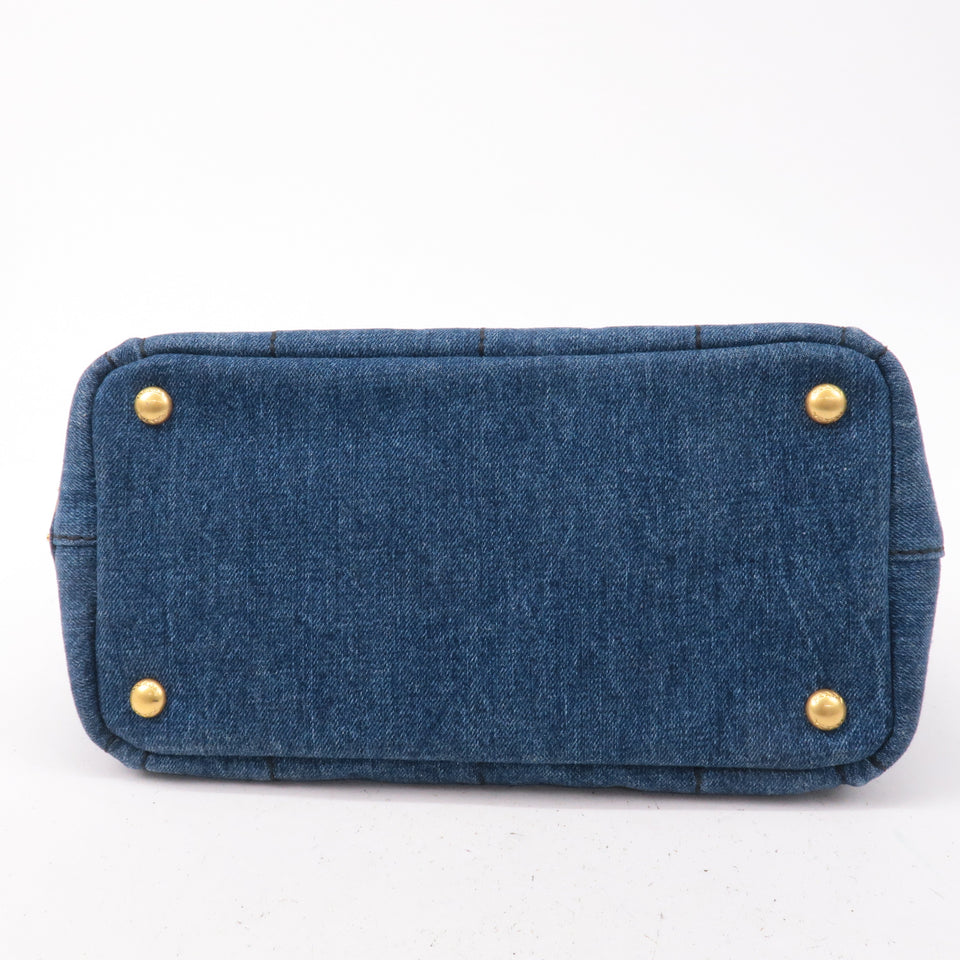 Prada Denim Canapa Mini Canvas 2Way Tote Bag Hand Bag Navy 1BG439