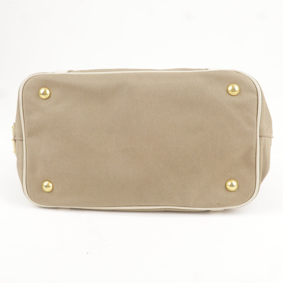 Prada Logo Jacquard Leather 2Way Bag Hand Bag Beige BN1841