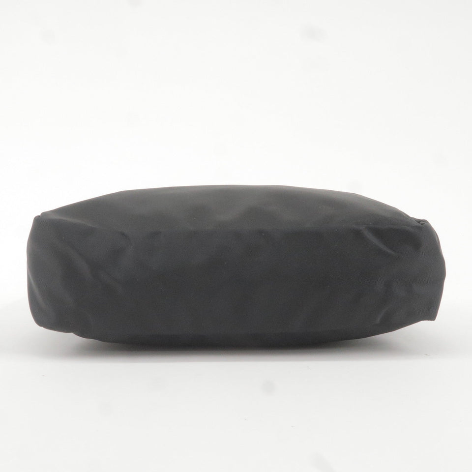 Prada Logo Nylon Leather Pouch Cosmetic Bag NERO Black MV348
