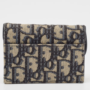 Dior Navy Blue Oblique Canvas And Leather Saddle Wallet