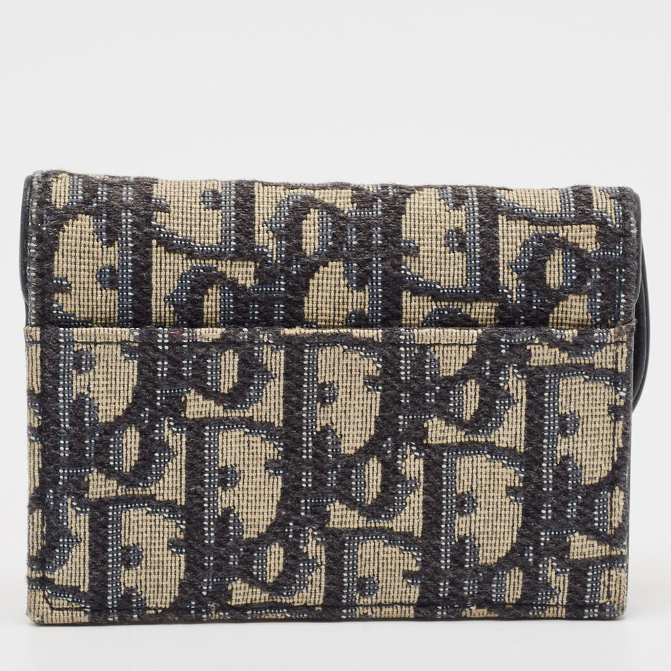 Dior Navy Blue Oblique Canvas And Leather Saddle Wallet
