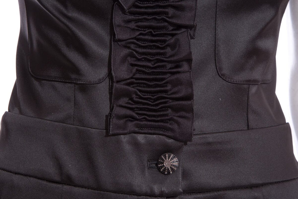 Chanel Black Satin Sleeveless Ruffle Jumpsuit SZ 38