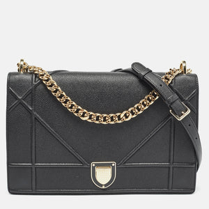 Black Leather Large Diorama Flap Shoulder Bag
