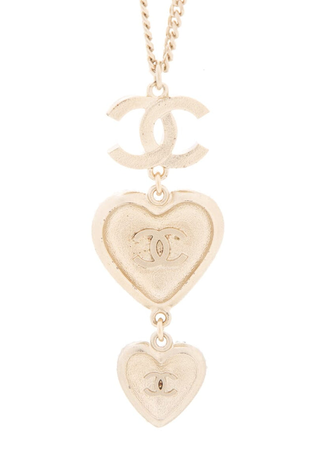 Chanel 2022 Crystal Heart Pendant Long Gold Necklace