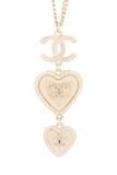 Chanel 2022 Crystal Heart Pendant Long Gold Necklace
