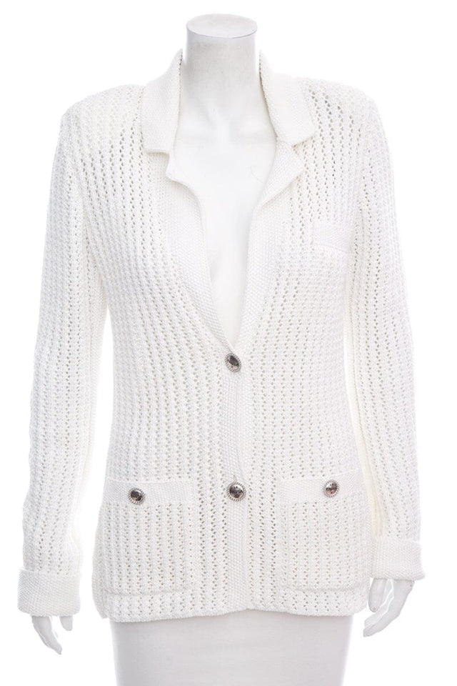 Chanel White Knit Cardigan Sweater SZ 36