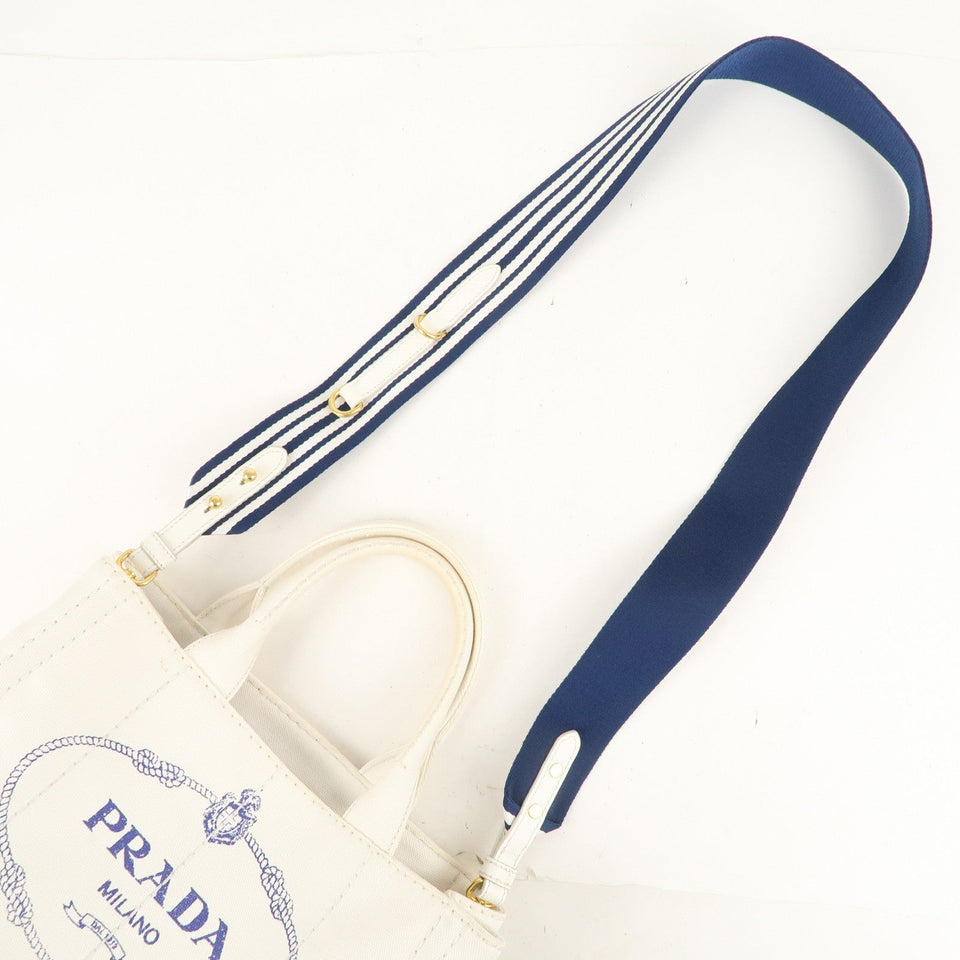 Prada Canapa Mini Canvas 2Way Tote Bag Hand Bag White 1BG439