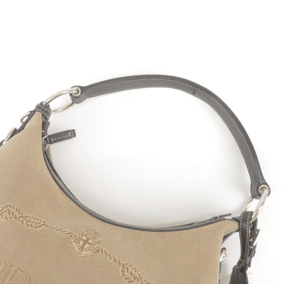 Prada Logo Jacquard Leather Shoulder Bag Beige Black BR3430