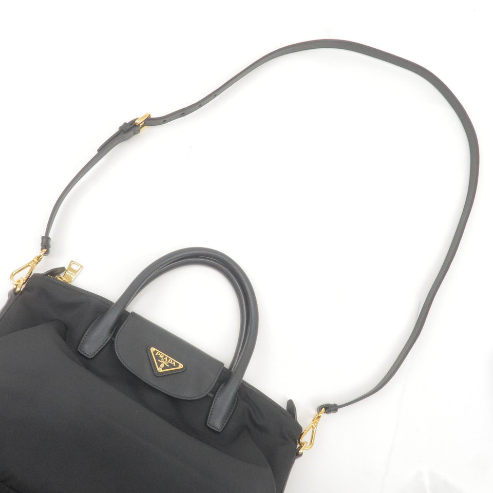 Prada Logo Nylon Leather 2Way Bag Hand Bag NERO Black BN2106