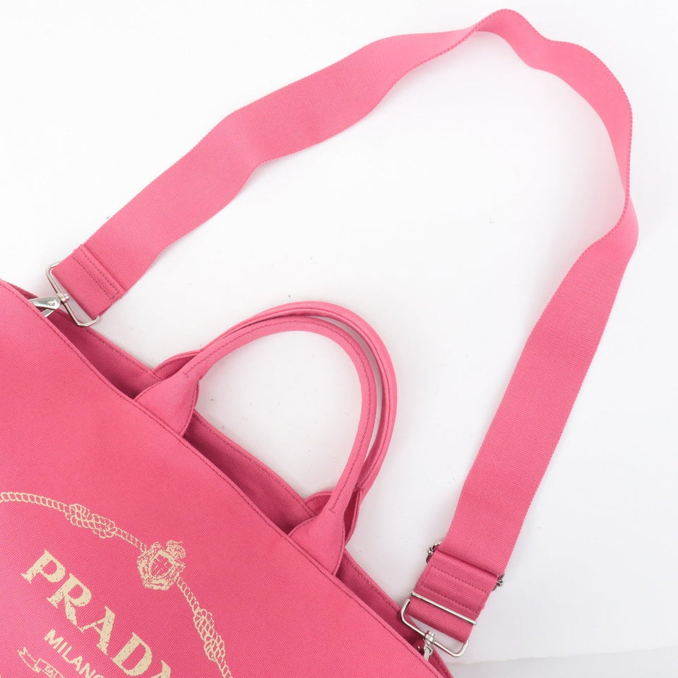 Prada Logo Canapa Canvas Leather Fabric 2Way Bag Pink 1BG163