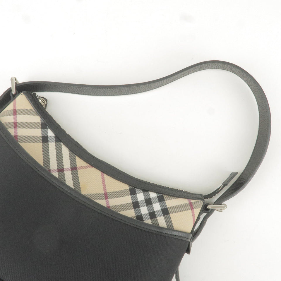 BURBERRY Nova Plaid Canvas Leather Shoulder Bag Beige Black