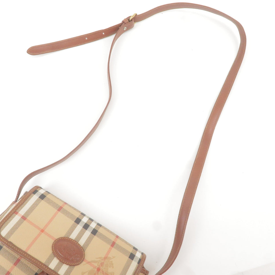 BURBERRY Nova Plaid PVC Leather Shoulder Bag Beige Brown