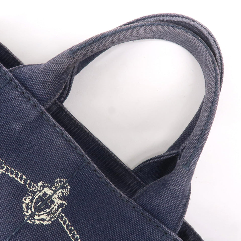 Prada Canapa Mini Canvas 2Way Tote Bag Hand Bag Navy 1BG439