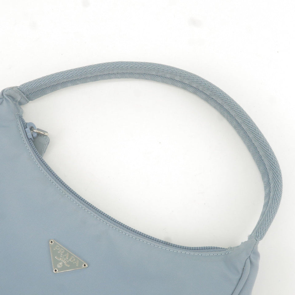 Prada Logo Nylon Canvas Hand Bag Pouch Purse Light Blue MV515