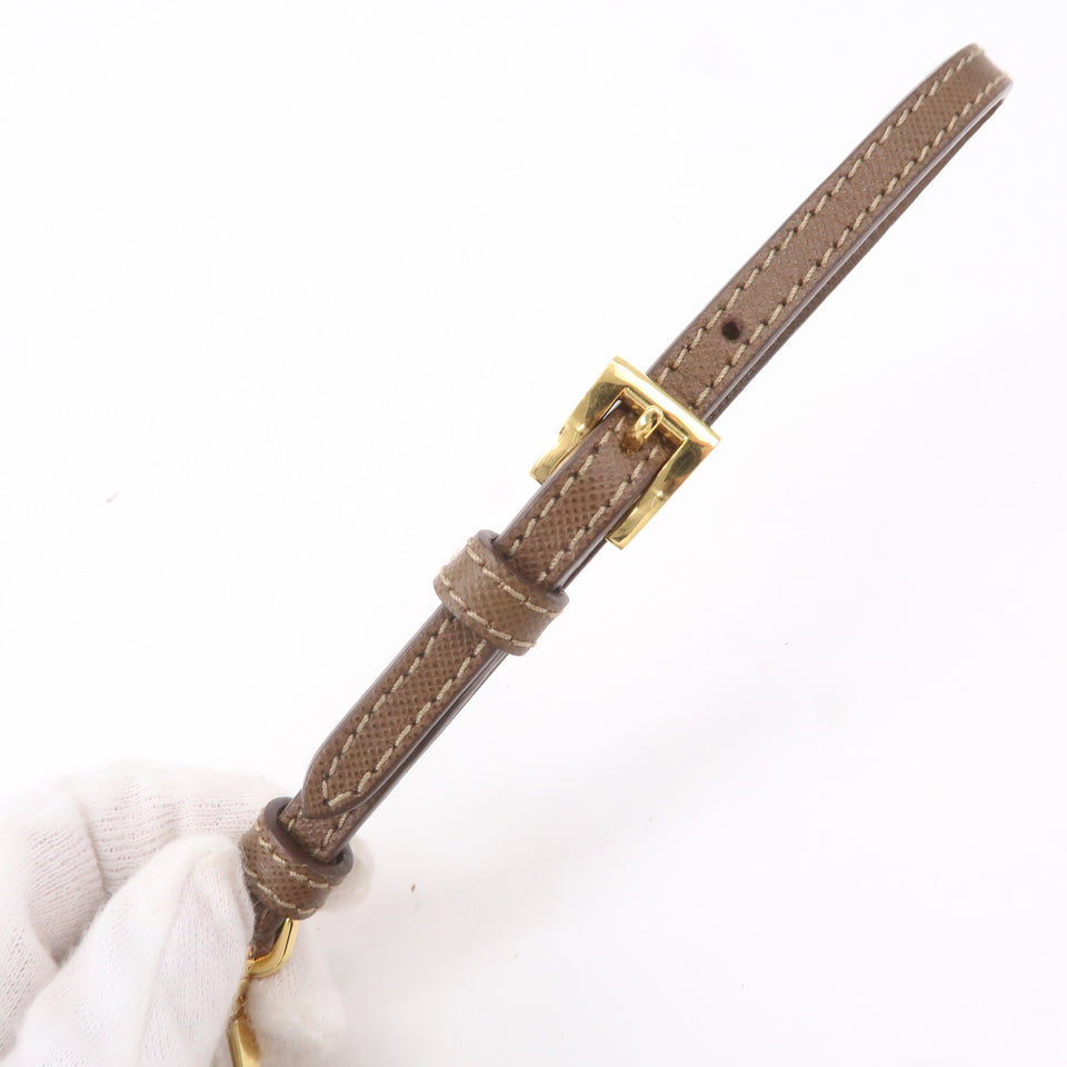 Prada Logo Nylon Leather Clutch Bag Pouch Brown