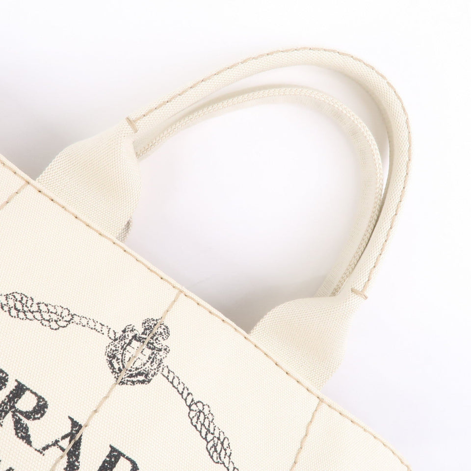 Prada Canapa Canvas Tote Bag Hand Bag Ivory BN1877