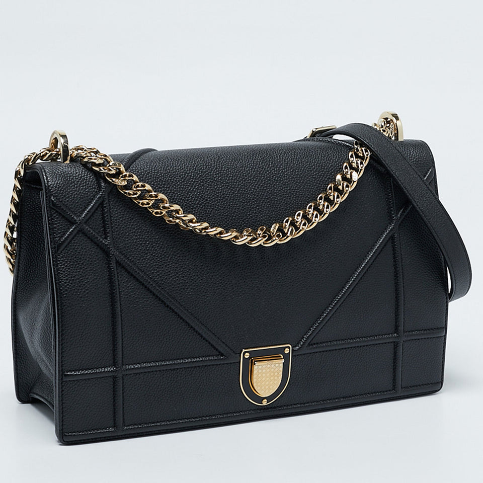 Dior Black Leather Large Diorama Flap Shoulder Bag
