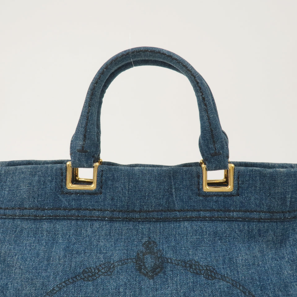 Prada Denim Leather 2Way Bag Hand Shoulder Bag Blue BN2069