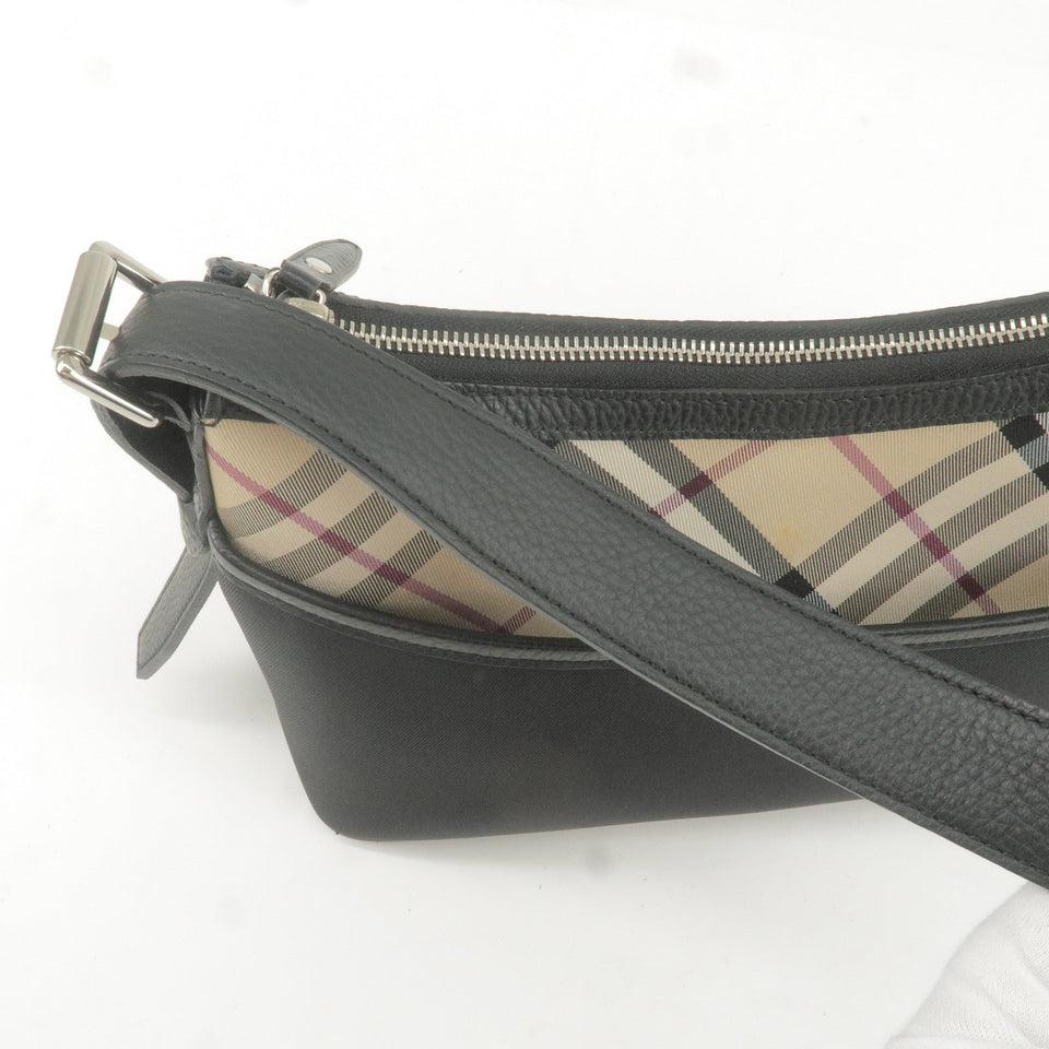 BURBERRY Nova Plaid Canvas Leather Shoulder Bag Beige Black