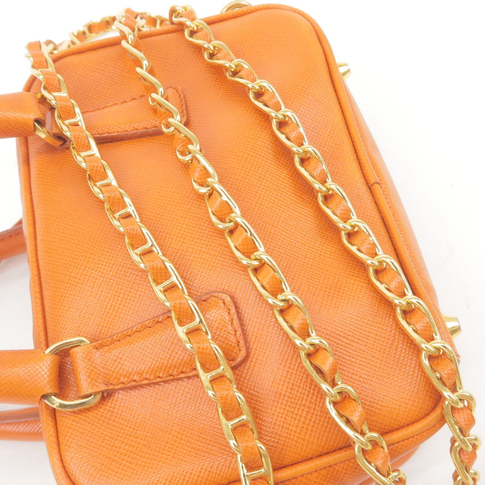 Prada Logo Leather Chain 2Way Bag Shoulder Bag Orenge BL0705