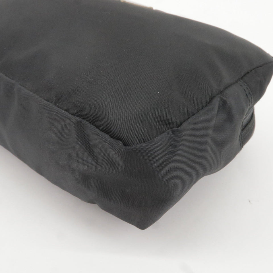 Prada Logo Nylon Leather Pouch Cosmetic Bag NERO Black MV348
