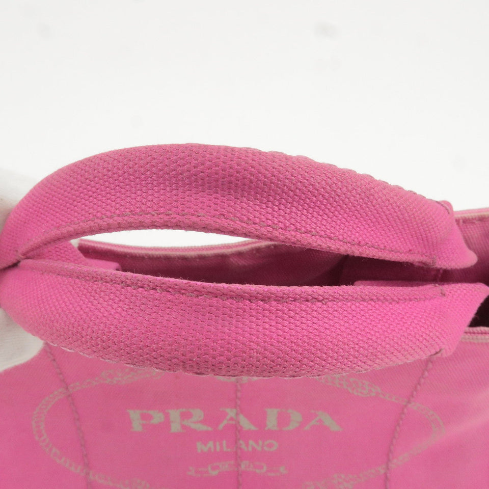 Prada Logo Canapa Mini Canvas Hand Bag Tote Bag Pink