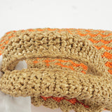 Prada Logo Raffia Crochet Tote Bag Hand Bag Brown Orange BN2303