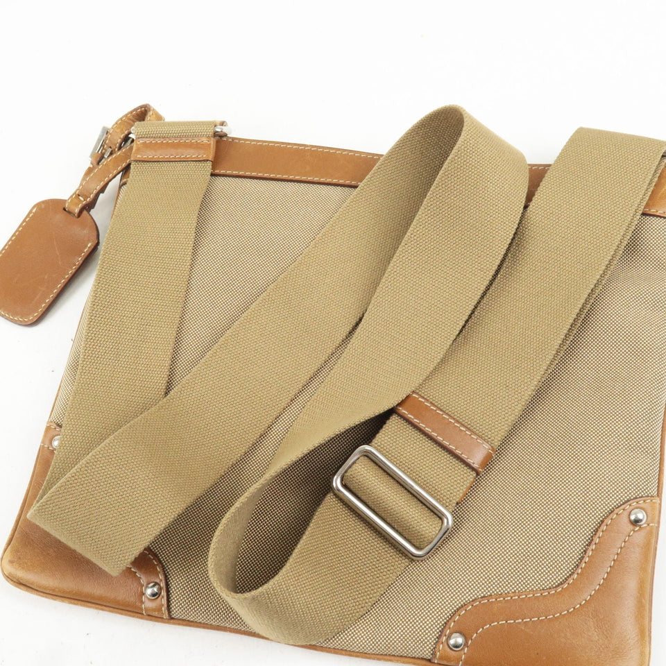 Prada Logo Jacquard Leather Shoulder Bag Beige Brown BT0537
