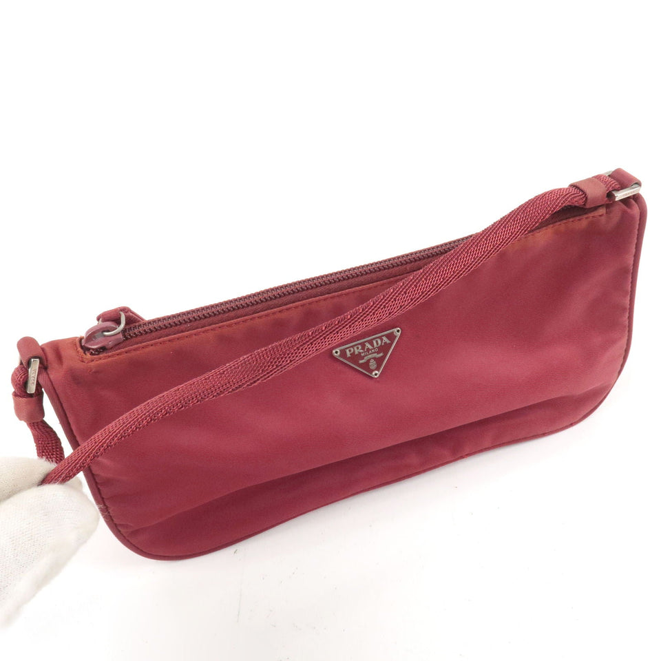 Prada Logo Nylon Hand Bag Shoulder Bag Pouch Purse Red