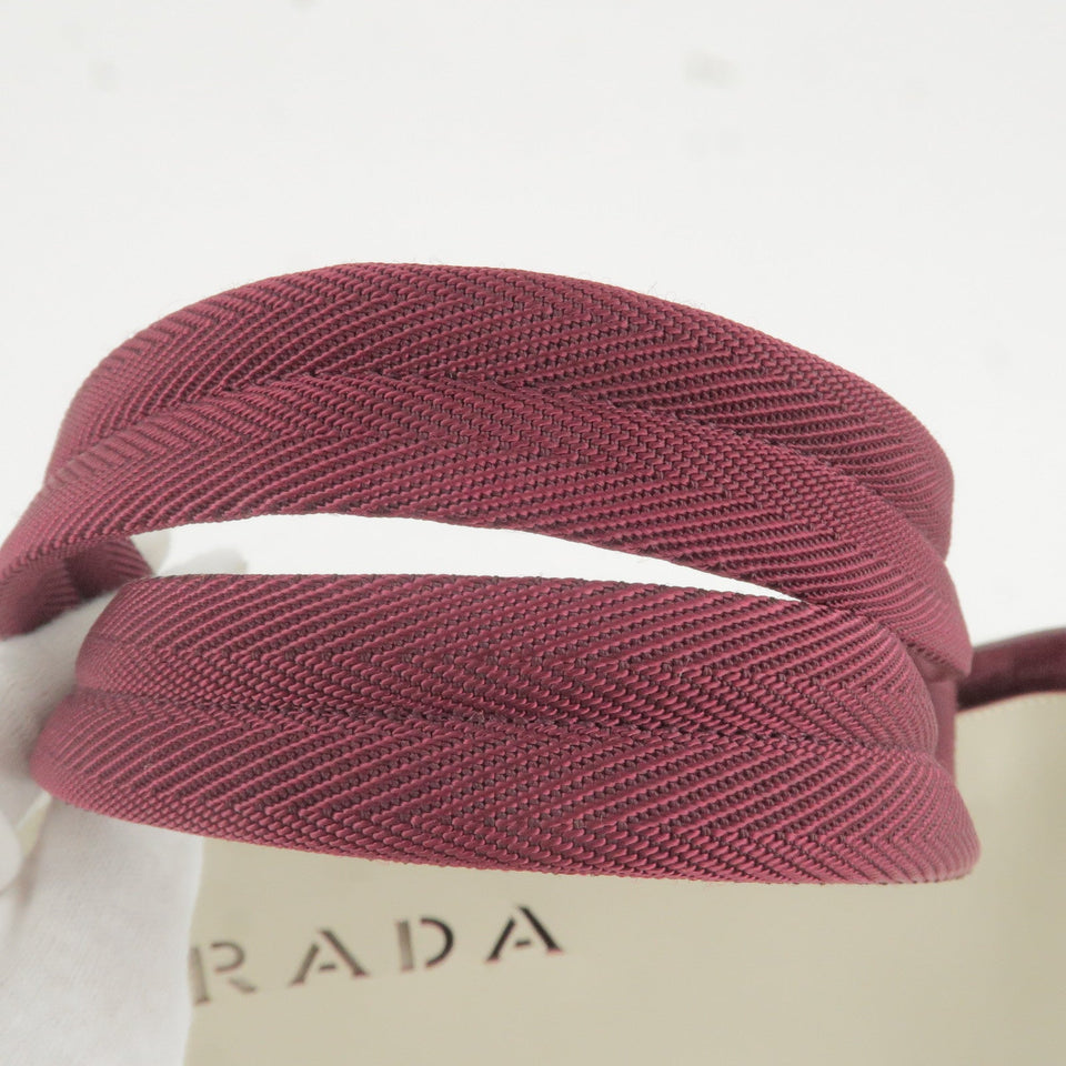 Prada Leather Canvas Tote Bag Hand Bag Greige Red Wine B10189
