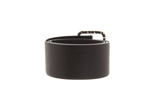 Chanel Black Leather Woven Buckle Wide Belt SZ 95/38