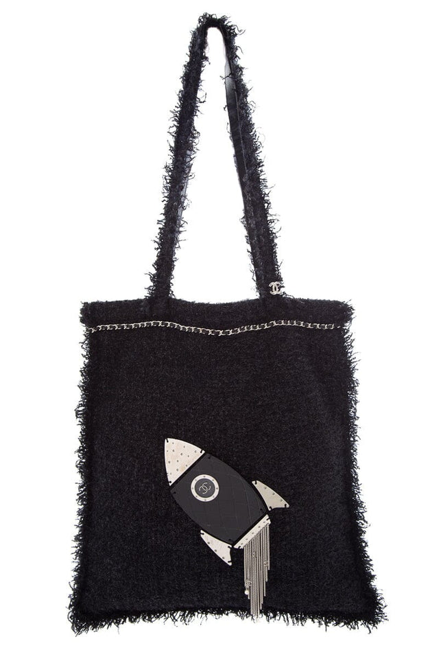 Chanel Black Tweed Rocket Shopper Handbag