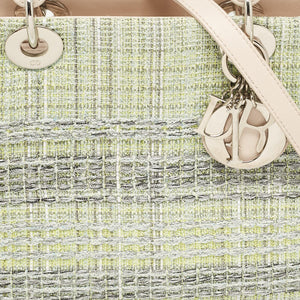 Dior Green/beige Leather And Tweed Medium Lady Dior Tote