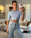 Prada Baby Blue and White Stripped Jersey Cropped Top Size IT 38 (UK 6)