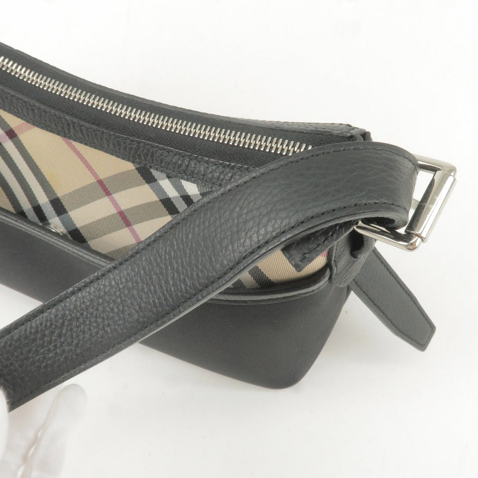 BURBERRY Nova Plaid Canvas Leather Shoulder Bag Beige Black
