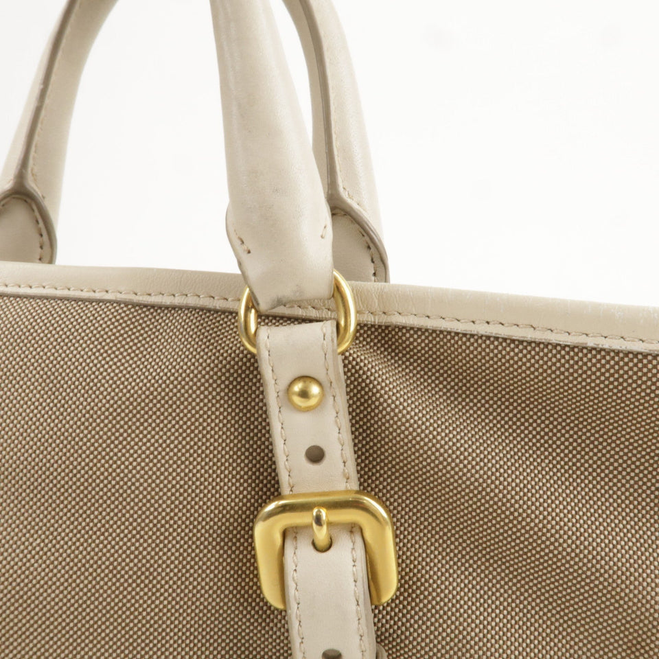 Prada Logo Jacquard Leather 2Way Bag Hand Bag Beige BN1841