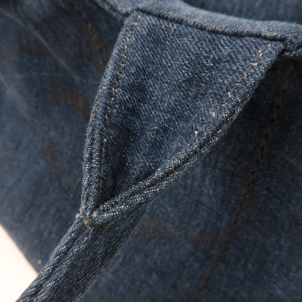 Prada Canapa Denim Tote Bag Hand Bag Denim Blue B1877B