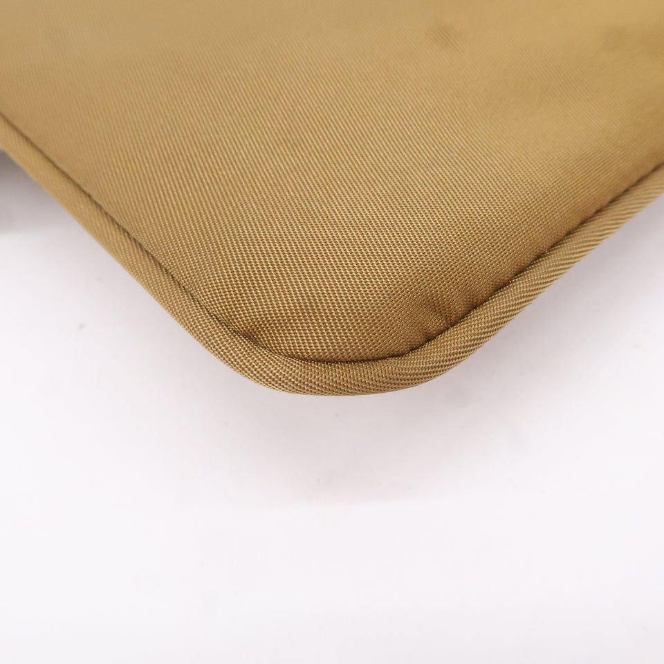 Prada Logo Nylon Leather Clutch Bag Pouch Brown