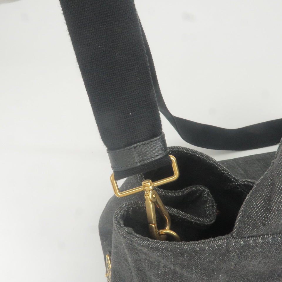 Prada Logo Canapa Denim Tote Bag Hand Bag NERO Black B2642B