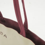 Prada Leather Canvas Tote Bag Hand Bag Greige Red Wine B10189